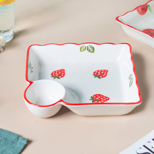 Berry Cute Strawberry Sectioned Plate Red - Serving plate, snack plate, momo plate, plate with compartment | Plates for dining table & home decor
