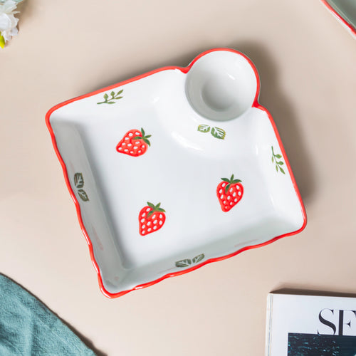 Berry Cute Strawberry Sectioned Plate Red - Serving plate, snack plate, momo plate, plate with compartment | Plates for dining table & home decor