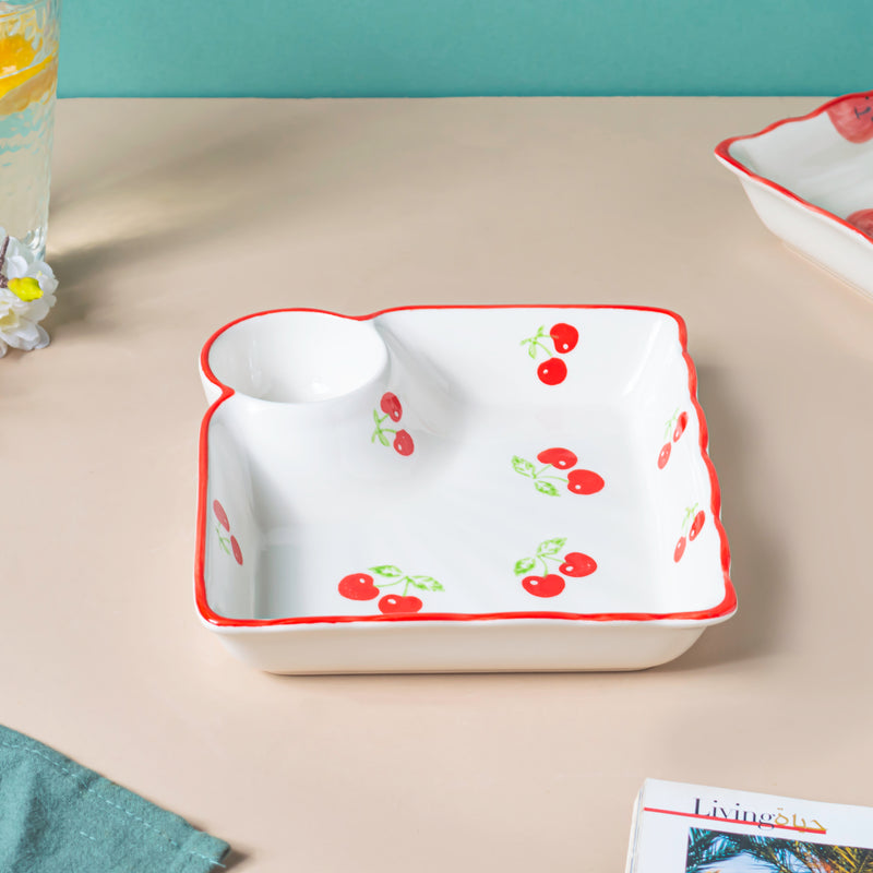 Cherry On Top Sectioned Plate Red - Serving plate, snack plate, momo plate, plate with compartment | Plates for dining table & home decor
