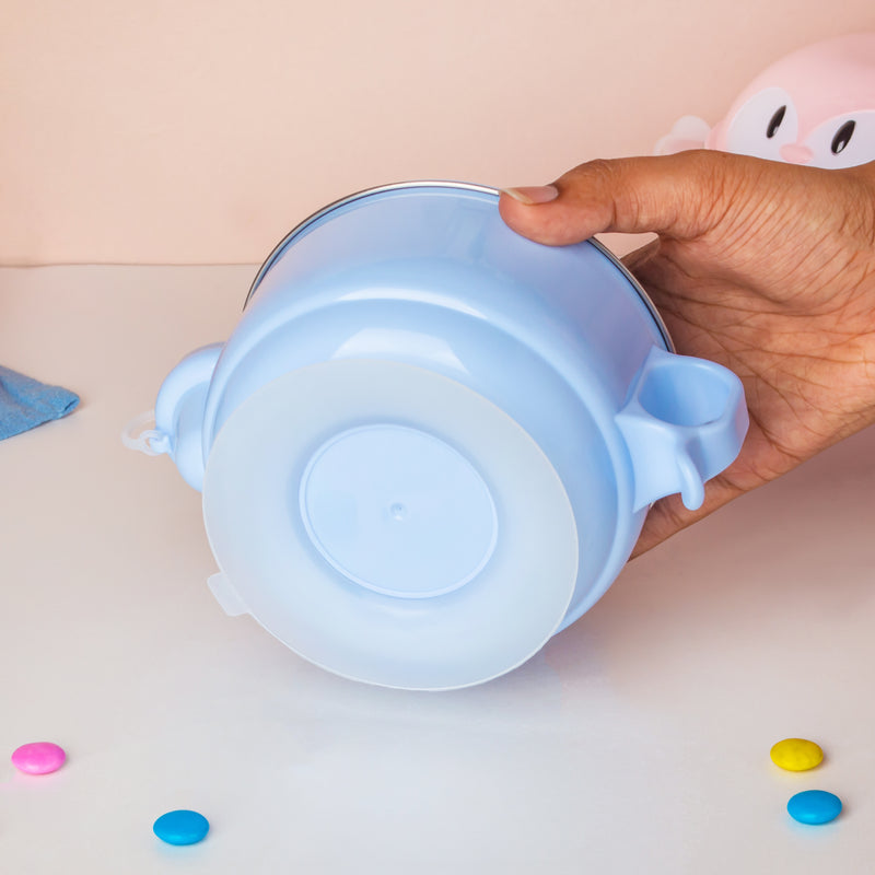 Steel Food Bowl With Heating Water Chamber Blue 400 ml - Kids Lunch Box