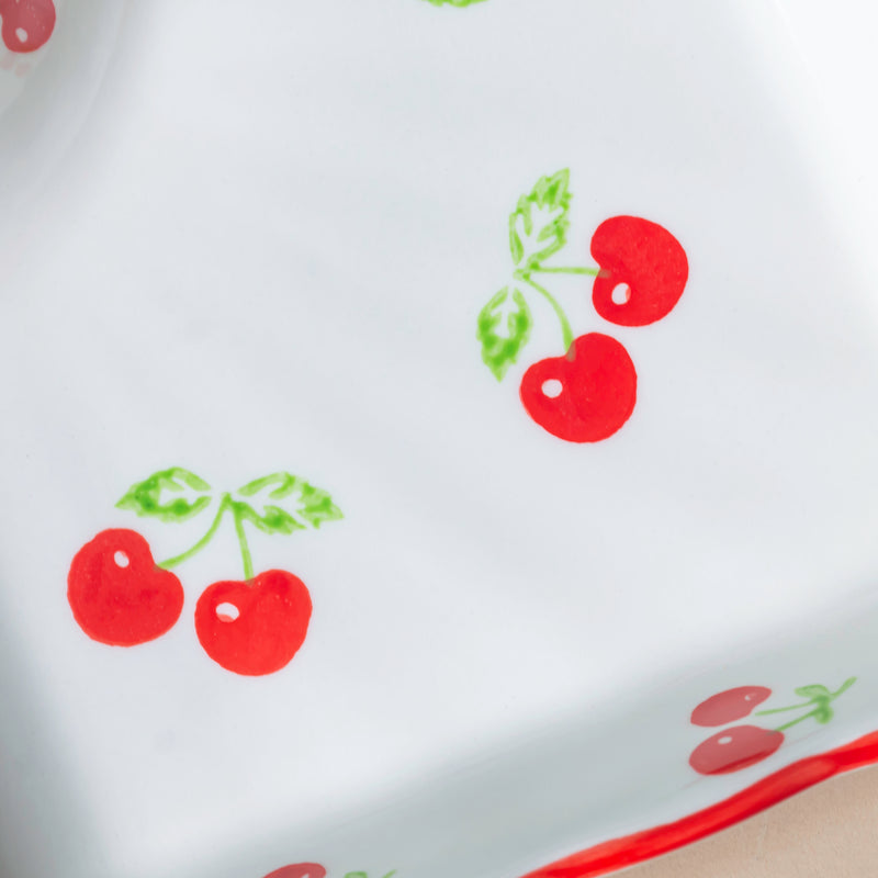 Cherry On Top Sectioned Plate Red - Serving plate, snack plate, momo plate, plate with compartment | Plates for dining table & home decor