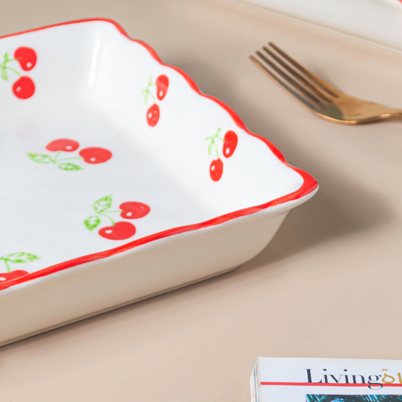 Cherry On Top Sectioned Plate Red - Serving plate, snack plate, momo plate, plate with compartment | Plates for dining table & home decor
