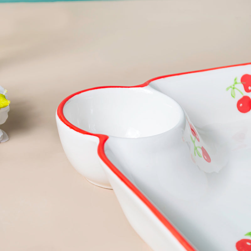Cherry On Top Sectioned Plate Red - Serving plate, snack plate, momo plate, plate with compartment | Plates for dining table & home decor