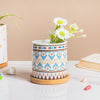 Mandala Print Ceramic Planter Blue With Wooden Coaster - Plant pot and plant stands | Room decor items