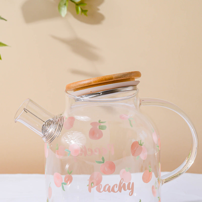 Peach Glass Teapot Large Pink- Kettle for tea, pot for coffee, teapot | Jug for Dining table & Home decor
