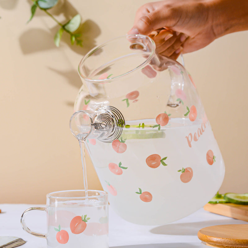 Peach Glass Teapot Large Pink- Kettle for tea, pot for coffee, teapot | Jug for Dining table & Home decor