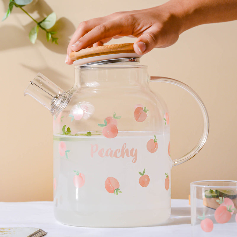 Peach Glass Teapot Large Pink- Kettle for tea, pot for coffee, teapot | Jug for Dining table & Home decor