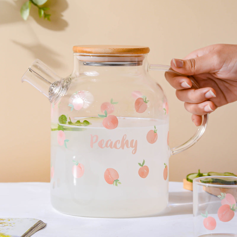 Peach Glass Teapot Large Pink- Kettle for tea, pot for coffee, teapot | Jug for Dining table & Home decor