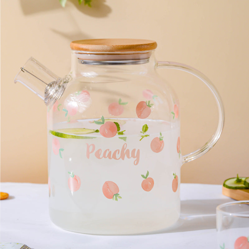 Peach Glass Teapot Large Pink- Kettle for tea, pot for coffee, teapot | Jug for Dining table & Home decor