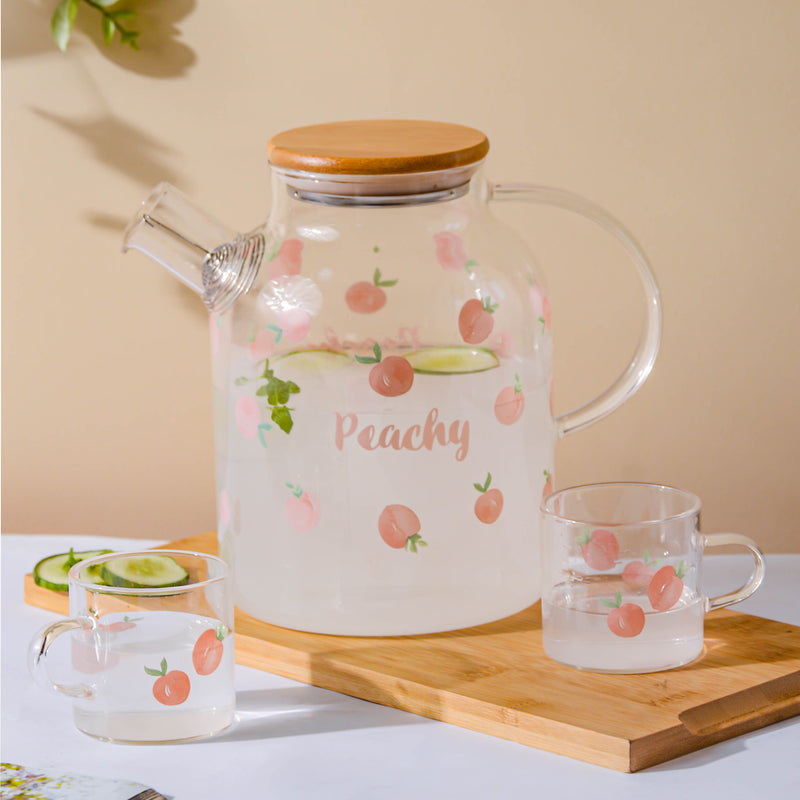 Peach Glass Teapot Large Pink- Kettle for tea, pot for coffee, teapot | Jug for Dining table & Home decor