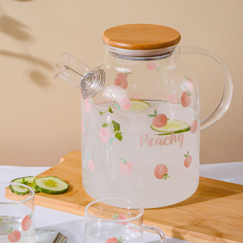 Peach Glass Teapot Large Pink- Kettle for tea, pot for coffee, teapot | Jug for Dining table & Home decor