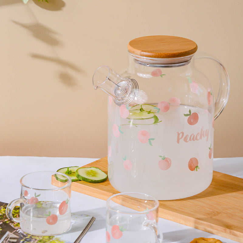 Peach Glass Teapot Large Pink- Kettle for tea, pot for coffee, teapot | Jug for Dining table & Home decor