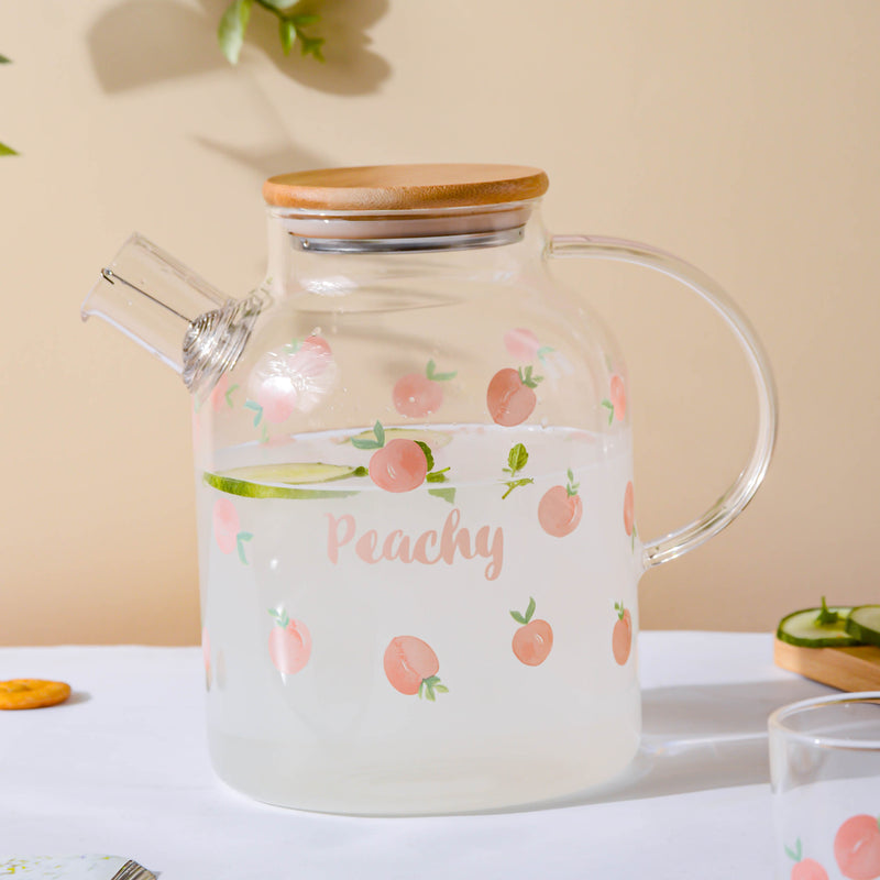 Peach Glass Teapot Large Pink- Kettle for tea, pot for coffee, teapot | Jug for Dining table & Home decor