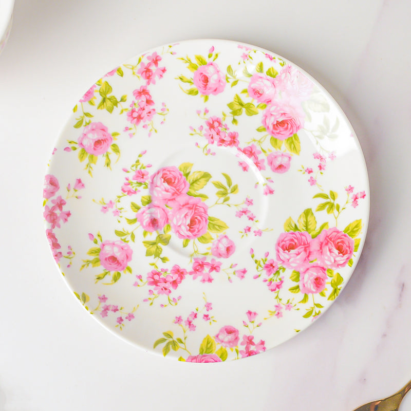 Pink Rose Ceramic Cup And Saucer Set 150 ml- Tea cup, coffee cup, cup for tea | Cups and Mugs for Office Table & Home Decoration