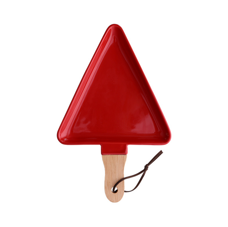 MERRY triangle plate with wooden handle - red - Ceramic platter, serving platter, fruit platter | Plates for dining table & home decor