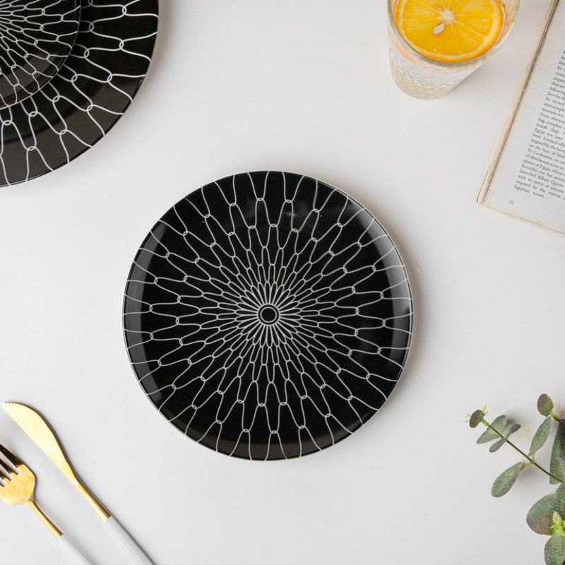Trellis Gloss Ceramic Snack Plate Black 8 Inch - Serving plate, snack plate, dessert plate | Plates for dining & home decor
