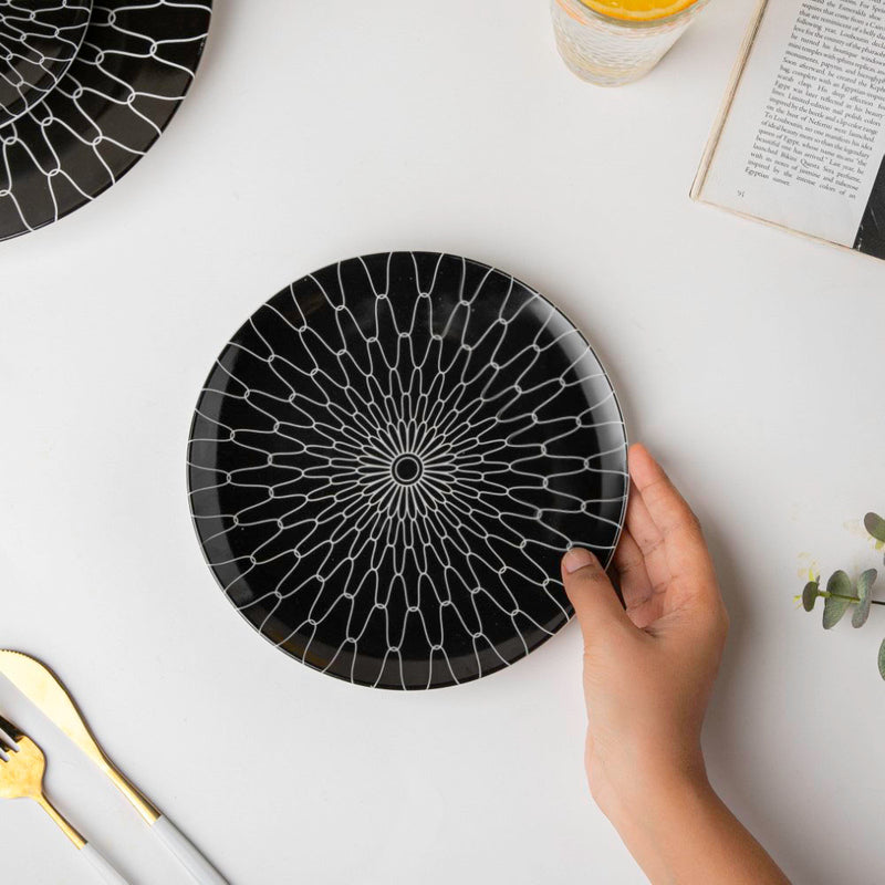 Trellis Gloss Ceramic Snack Plate Black 8 Inch - Serving plate, snack plate, dessert plate | Plates for dining & home decor