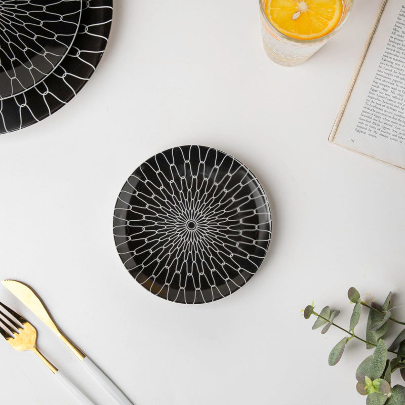 Trellis Gloss Ceramic Dessert Plate Black 6 Inch - Serving plate, small plate, snacks plates | Plates for dining table & home decor