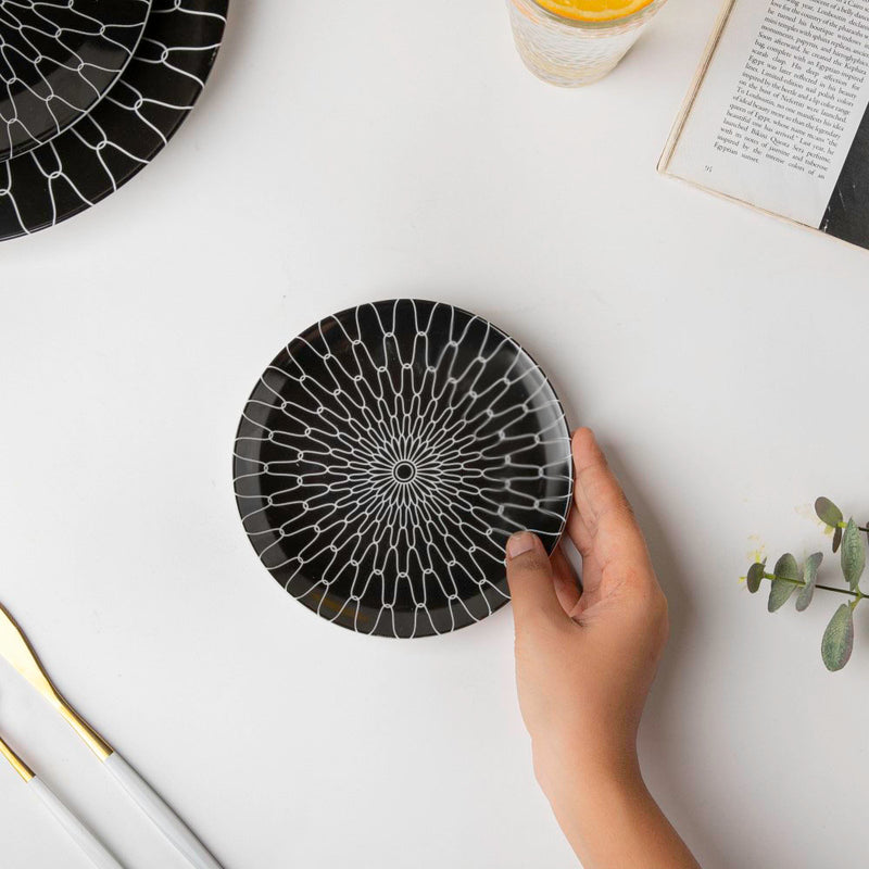 Trellis Gloss Ceramic Dessert Plate Black 6 Inch - Serving plate, small plate, snacks plates | Plates for dining table & home decor