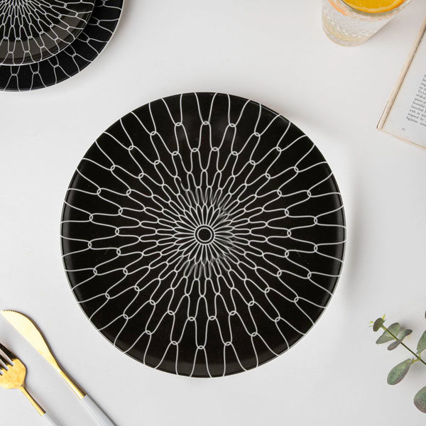 Trellis Gloss Ceramic Dinner Plate Black 10 Inch - Serving plate, snack plate, ceramic dinner plates| Plates for dining table & home decor