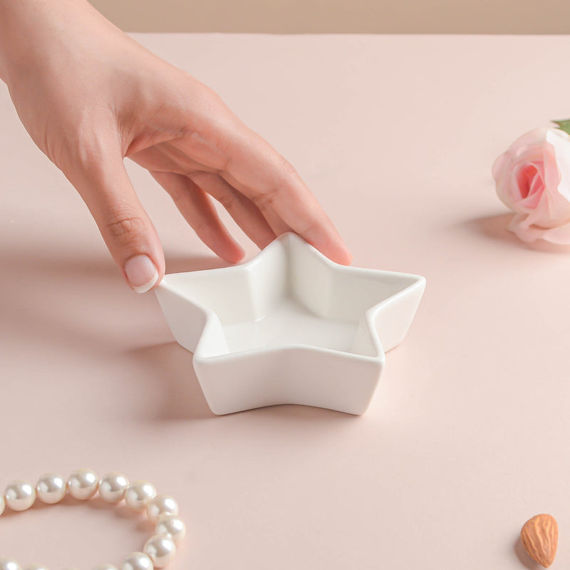Riona Star Ceramic Bowl White - Bowl, ceramic bowl, dip bowls, chutney bowl, dip bowls ceramic | Bowls for dining table & home decor 