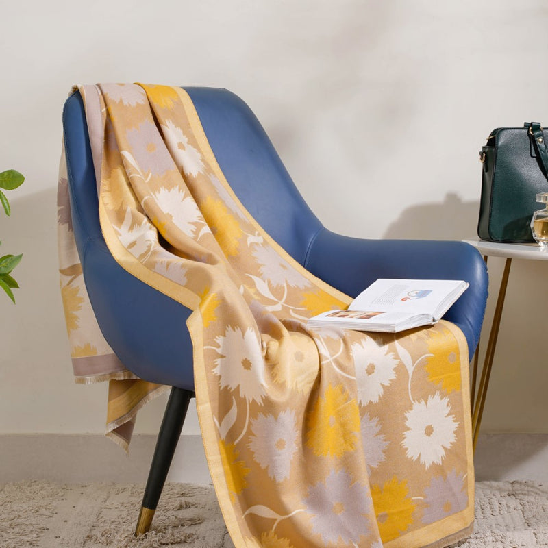 Floral Printed Winter Scarf Yellow