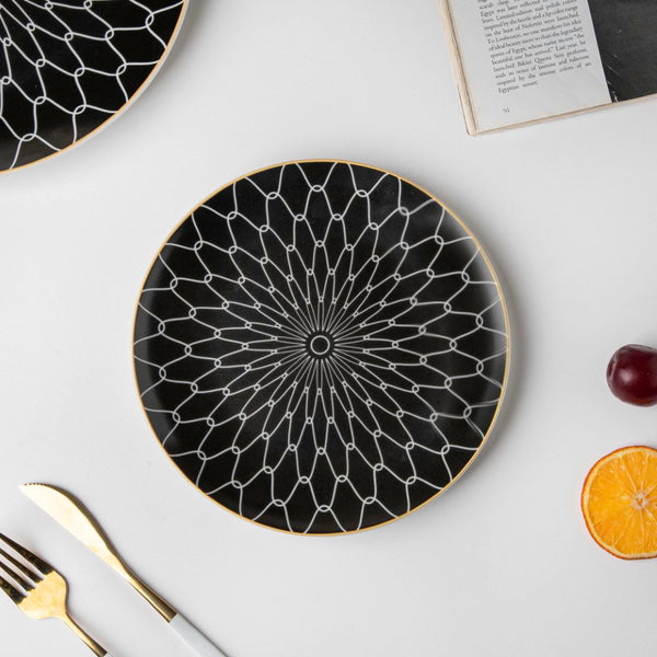 Trellis Gloss Ceramic Plate For Snacks Black 8 Inch - Serving plate, snack plate, dessert plate | Plates for dining & home decor