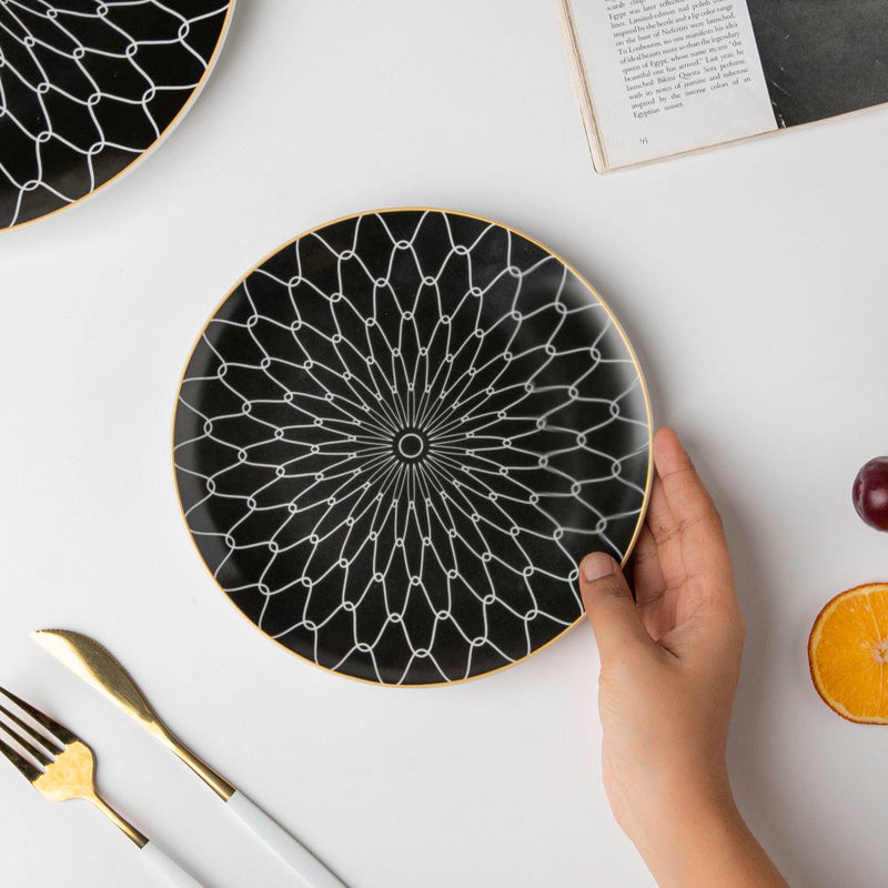 Trellis Gloss Ceramic Plate For Snacks Black 8 Inch - Serving plate, snack plate, dessert plate | Plates for dining & home decor