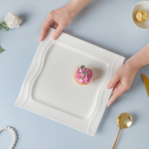 Riona Square Ceramic Snack Plate White - Serving plate, snack plate, dessert plate | Plates for dining & home decor