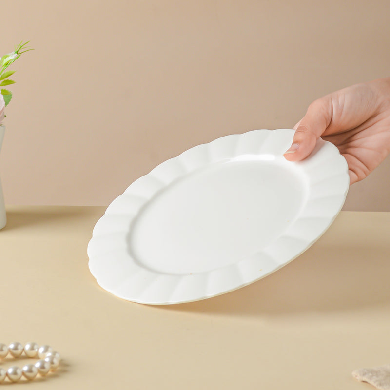 Riona Flower Ceramic Snack Plate 7 Inch White - Serving plate, snack plate, dessert plate | Plates for dining & home decor