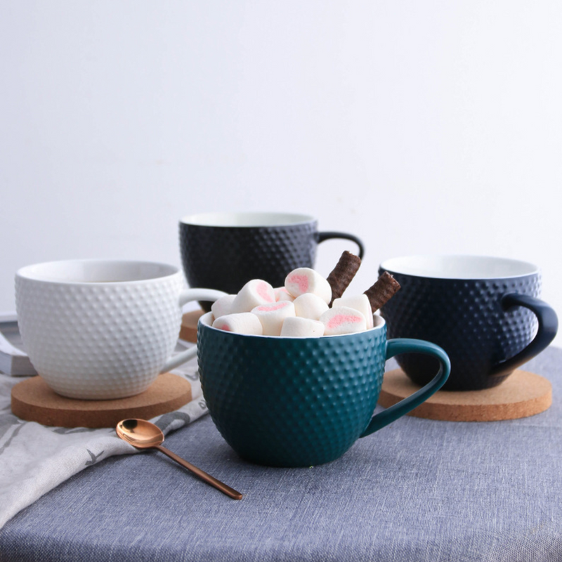 MAGNIFIQUE textured mug with coaster - Green- Mug for coffee, tea mug, cappuccino mug | Cups and Mugs for Coffee Table & Home Decor