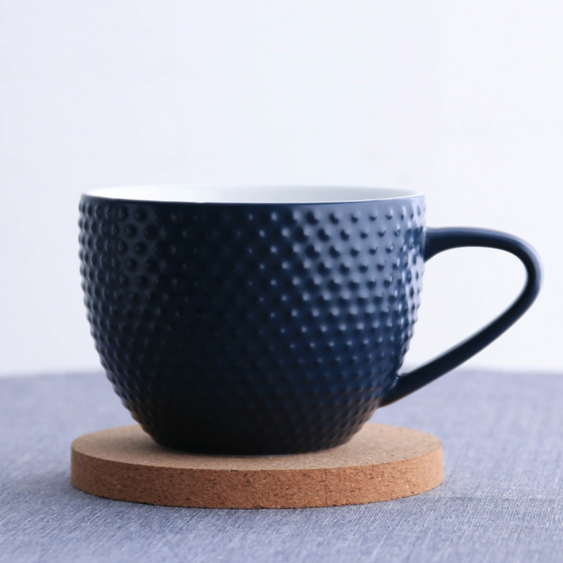 MAGNIFIQUE textured mug with cork coaster - Prussian blue- Mug for coffee, tea mug, cappuccino mug | Cups and Mugs for Coffee Table & Home Decor