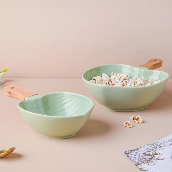 Taro Leaf Bowl With Wooden Handle Small - Serving bowls, noodle bowl, snack bowl, popcorn bowls | Bowls for dining & home decor