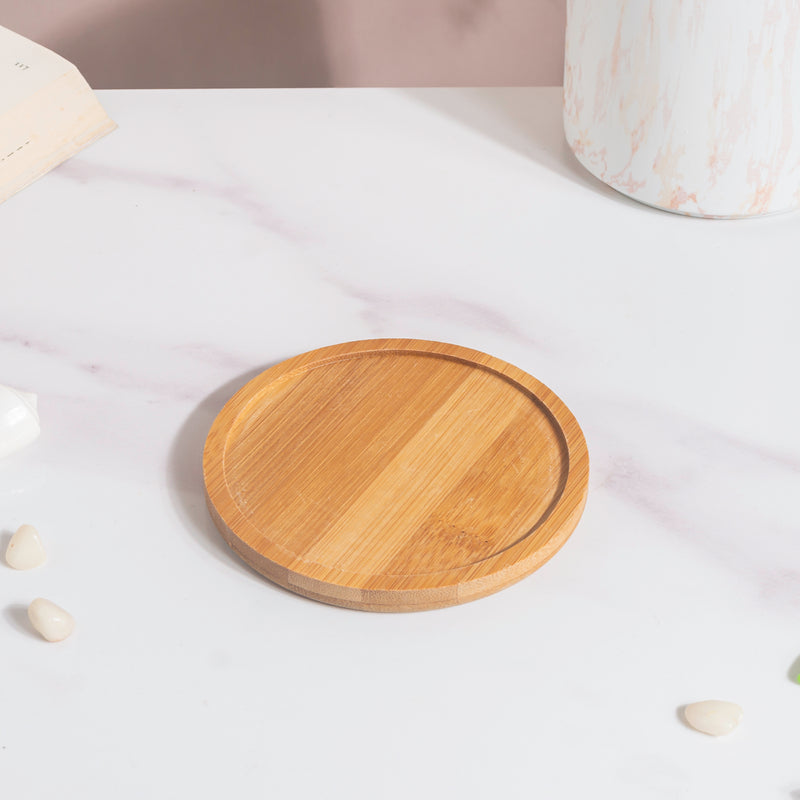 Carrara White And Brown Ceramic Planter With Wooden Coaster - Indoor planters and flower pots | Home decor items