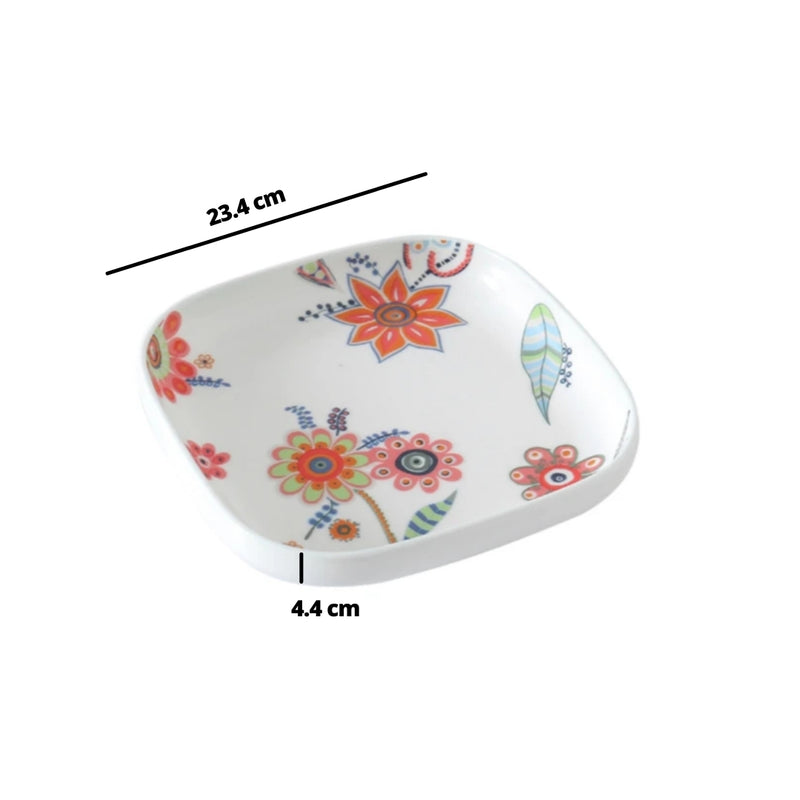 Square Deep Plate Floral - Serving plate, pasta plate, lunch plate, deep plate | Plates for dining table & home decor