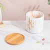 Carrara Brown Streak White Ceramic Planter With Wooden Coaster - Indoor planters and flower pots | Home decor items