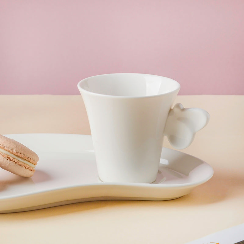Riona Butterfly Snack Plate and Cup Set White- Tea cup, coffee cup, cup for tea | Cups and Mugs for Office Table & Home Decoration