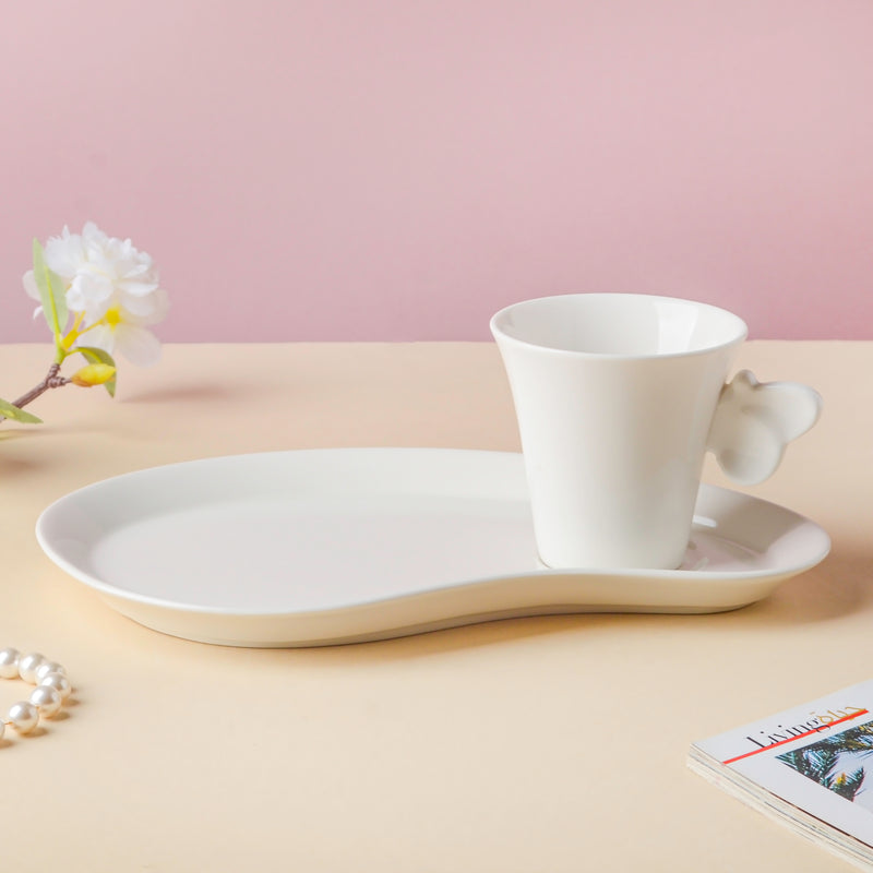 Riona Butterfly Snack Plate and Cup Set White- Tea cup, coffee cup, cup for tea | Cups and Mugs for Office Table & Home Decoration