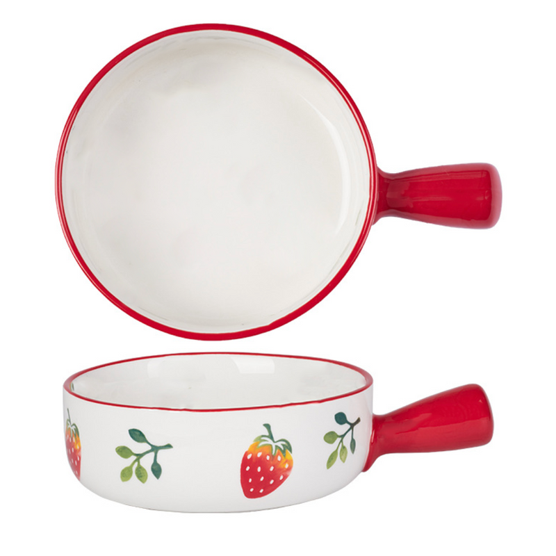 Strawberry Bowl With Handle - Ceramic bowl, salad bowls, snack bowls, bowl with handle, oven bowl | Bowls for dining table & home decor