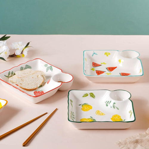 Printed Dumpling Plate - Serving plate, snack plate, momo plate, plate with compartment | Plates for dining table & home decor