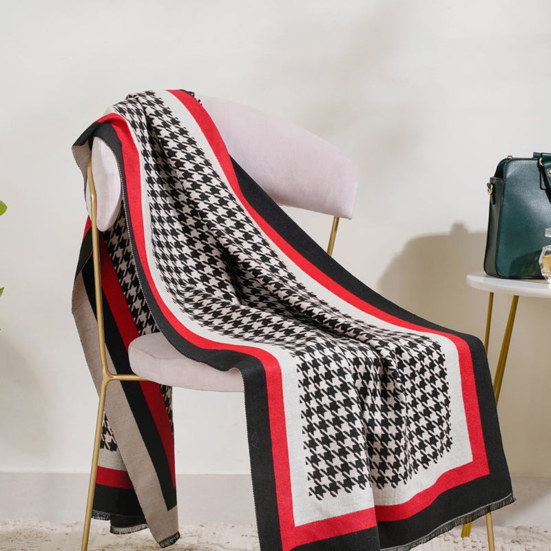 Houndstooth Patterned Shawl Scarf