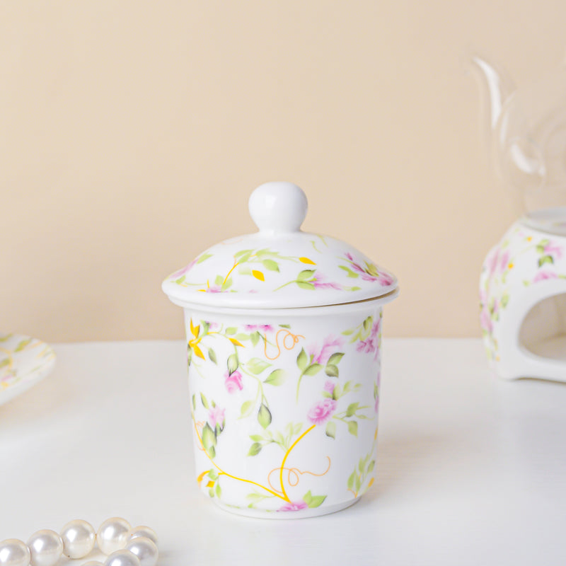 Daffodil Yellow And Pink Glass Teapot With Warmer Base 700 ml - Teapot, teapot with warmer | Teapot for Dining table & Home decor