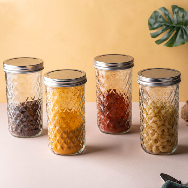 Textured Mason Jar Large Set of 4 - Jar