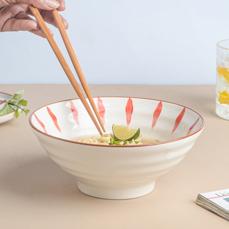 Teardrop Textured Ramen Bowl Red 550 ml - Soup bowl, ceramic bowl, ramen bowl, serving bowls, salad bowls, noodle bowl | Bowls for dining table & home decor