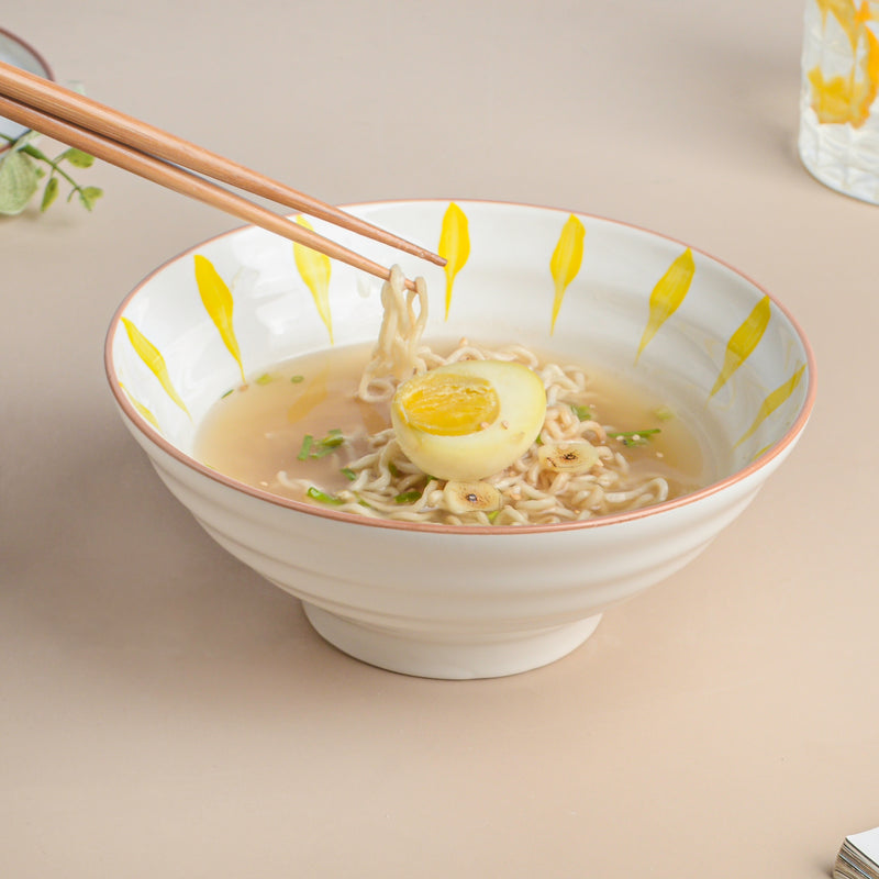 Teardrop Textured Ramen Bowl Yellow 550 ml - Soup bowl, ceramic bowl, ramen bowl, serving bowls, salad bowls, noodle bowl | Bowls for dining table & home decor