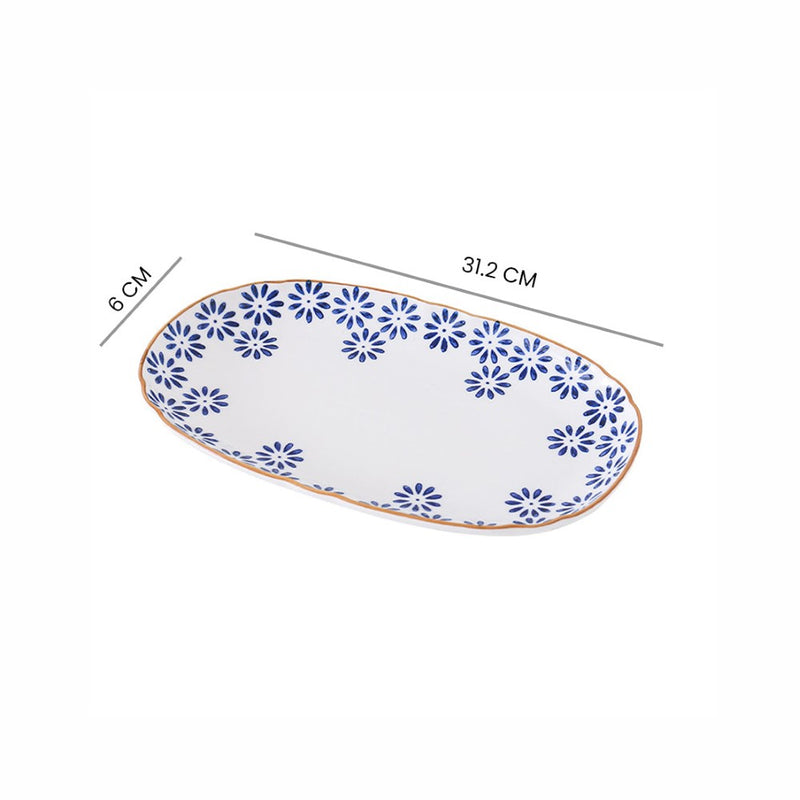 Daisy Long Plate - Ceramic platter, serving platter, fruit platter | Plates for dining table & home decor