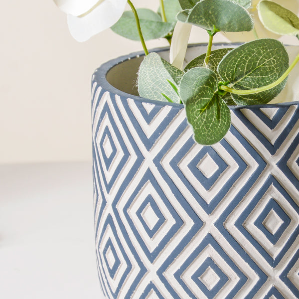 Blue And White Diamond Pot Large - Indoor planters and flower pots | Home decor items