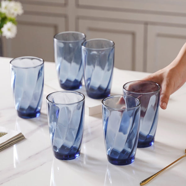 Blue Swirl Drinking Glass Set of 6