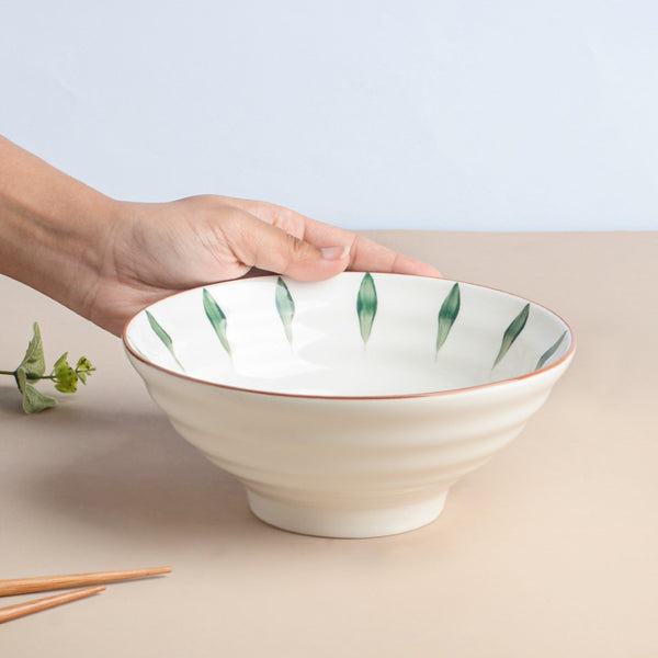 Teardrop Textured Ramen Bowl Green 550 ml - Soup bowl, ceramic bowl, ramen bowl, serving bowls, salad bowls, noodle bowl | Bowls for dining table & home decor