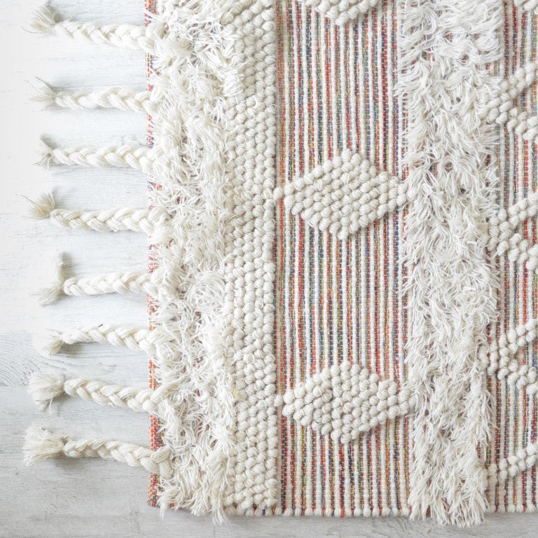 BOHO Ezra Hand Woven Rug - Multicolour & Natural White